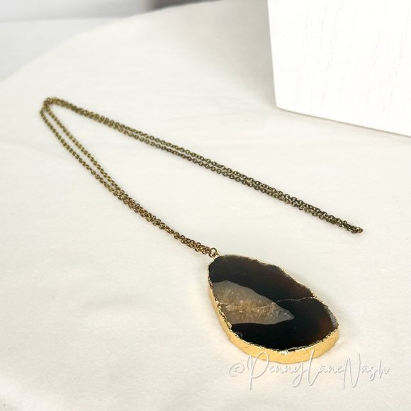 Vintage Thick Raw Marble Stone Pendant Chain Necklace - Picture 4 of 4